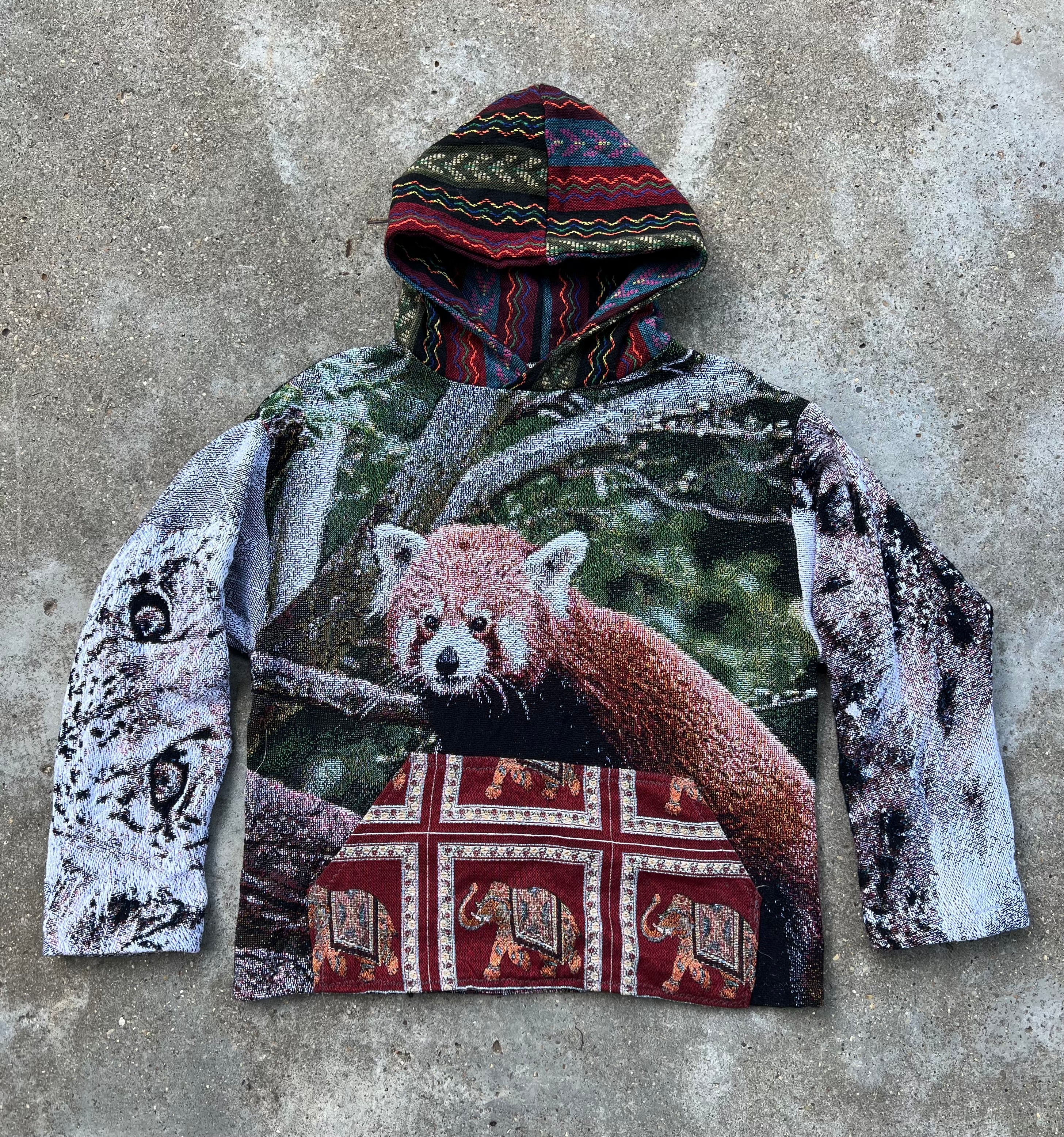 Red Panda + Tiger + Leopard Sleeves Hoodie (Unisex S/M)