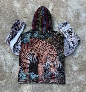 Red Panda + Tiger + Leopard Sleeves Hoodie (Unisex S/M)